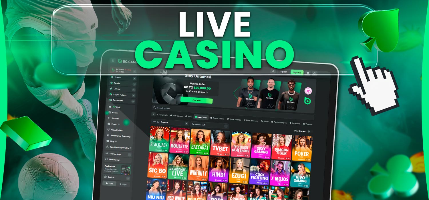 Live online games op de website van casino BC.Game.
